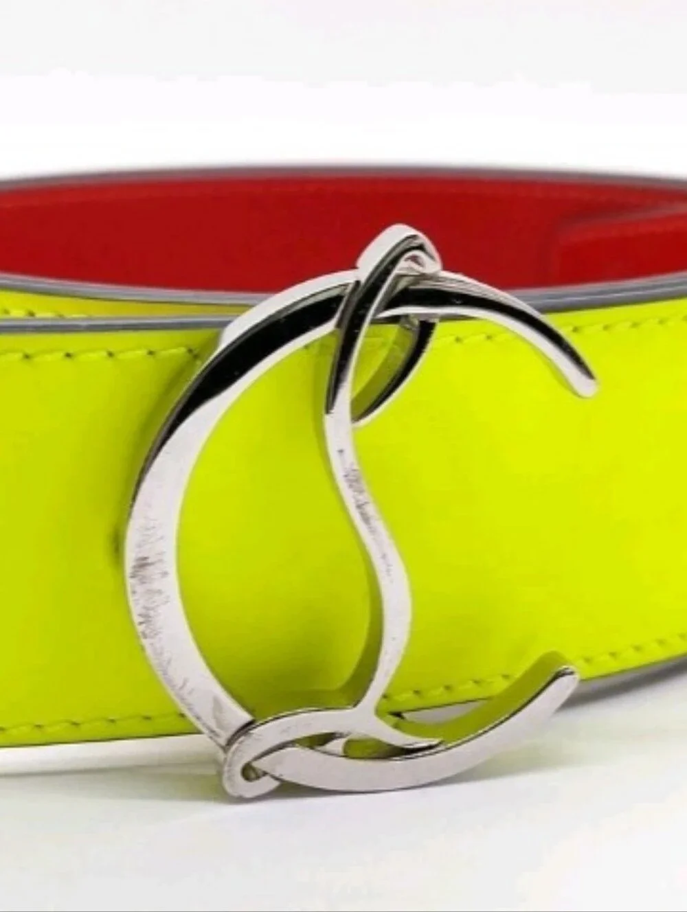 Christian Louboutin Red/Yellow Leather Belt Strap with Embossed Logo